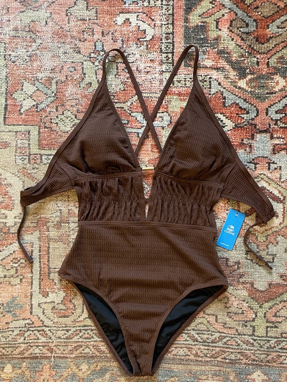 Cupshe Espresso Brown One-Piece Swimsuit NWT